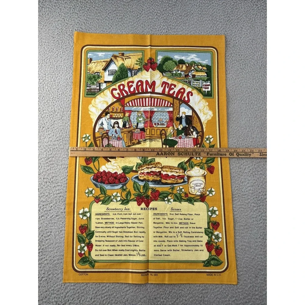 Vintage Cream Teas Tea Towel Souvenir Recipes Scones Strawberry Jam MCM NWOT